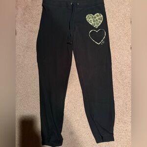 PINK Victoria's Secret Black Joggers with Leopard Heart Accents